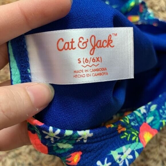 Cat & Jack Girls Bright Neon Floral Asymmetrical Swimsuit Tankini Tank Top - Picture 4 of 5